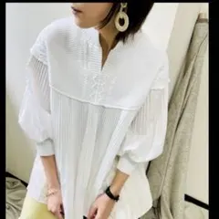 新品✨【ドールアップス】人気完売品 ニット切替プリーツブラウス チュニック 白M