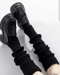 ブラック リブ編み レッグウォーマーのサムネイル