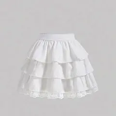 SHEIN ホワイト レース付き フリルスカート白