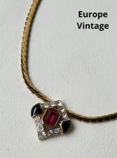Europe Vintage　ヴィンテージ　赤&黒　ビジュー　ネックレス