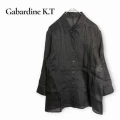 ギャバジンKT 7分袖 シアー シャツ リネン100% フロント刺繍 M位 黒