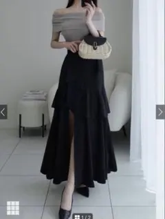 GRL アシンメトリーラッフルスリットスカート　Sサイズ　ask137