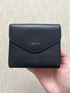 【未使用級】アニエス・ベー＊三つ折り 財布サフィアーノレザー　ブラック 未使用級】アニエス・ベー＊三つ折り 財布サフィアーノレザー