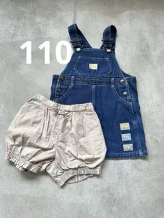 BeBeデニムオーバーオールとリボンショートパンツセット