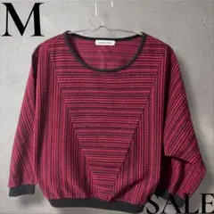 「即日発送」M LadiesFashion赤と黒のストライプ長袖ニット・セーター
