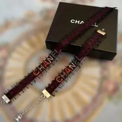 CHANEL レザー編み込みゴールドブレスレット ココマーク パール 付刻印 