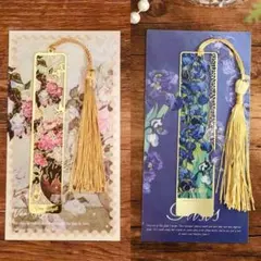 金属製しおり Van Gogh ゴッホ 2点 プレゼント 花 薔薇 アイリス