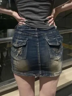 Y2K　デニム　ミニスカート　インディゴ　ギャル系　レディース