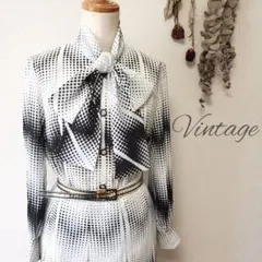 セットアップワンピース　昭和レトロ　黒白ドットリボン　ヴィンテージ　幾何学