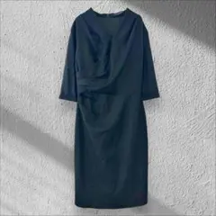 グランプルミエ シャーリング ワンピース 七分袖 Vネック ミレモ丈 フォーマル