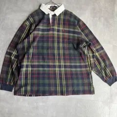 90s USA製 Polo Ralph Lauren チェック長袖ポロシャツXL