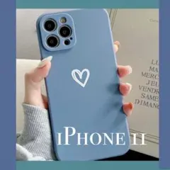 【iPhone11】iPhoneケース ブルー ハート 手書き シンプル 青 紺