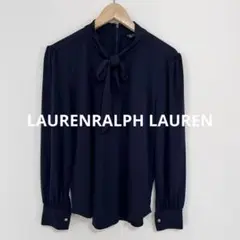 ローレンラルフローレン 美品 とろみ ボウタイブラウス　ネイビー　M 秋　シャツ