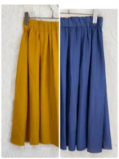 ハンドメイト　フレアスカート リバーシブル　ネイビー マスタード　無地　ソンプル