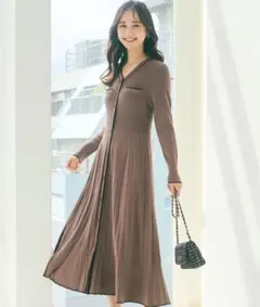 2024AW anySiS バイカラーデザインニットワンピース