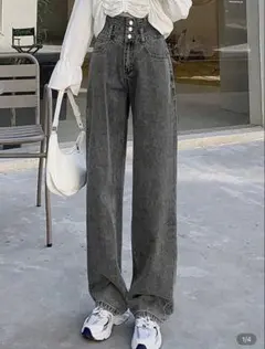 ダークグレー ストレートデニム S