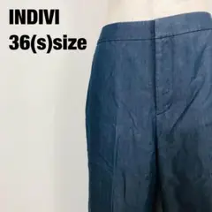 INDIVI インディヴィ ワイドパンツ ブルー 日本製　G2