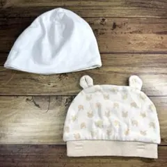 ベビー帽子 白 無地 クマ耳付き 2点セット ラルフローレン