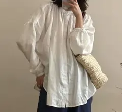 ゆったり スタンドカラー 長袖I トップス ホワイト シャツ 着心地いい