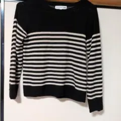 UNIQLO　 M 長袖アクリル　セルロース　麻混ニット 黒白ストライプ