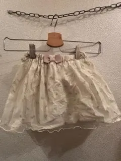 ママラク　花柄リボンキュロット付きスカート チュチュ風クリーム色110