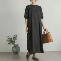 【URBAN RESEARCH DOORS】シアージャガードワンピース黒 Mのサムネイル