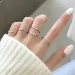 シルバー リング 5点セット パール 華奢 重ね付け 通勤 デイリー レディース