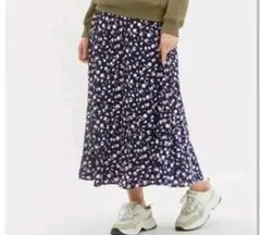 GU 花柄 プリーツロングスカート ネイビー Mのサムネイル