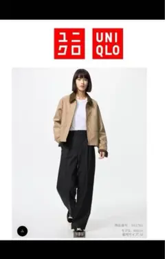 【UNIQLO】タックワイドパンツ　ブラック　L
