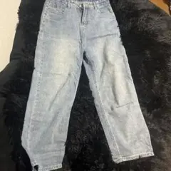 ライトブルー ワイドレッグ デニムパンツ