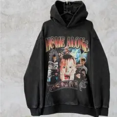 HOME ALONE グラフィックパーカー ヴィンテージ加工ブラック