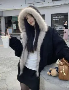 ファー付き フード クロップド ジャケット SHEIN