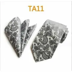 ネクタイ　チーフ　ペイズリー柄　2点　セット　シルバー　グレー色　結婚式　格安