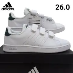 26.0 アディダスアドバンコートベース ベルクロホワイトグリーン 箱無しお届け