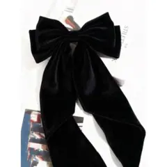 リボン ベロア バレッタ ヘアピン アクセサリー 黒 ブラック 1点