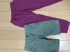 紫スウェットパンツとストライプハーフパンツセット