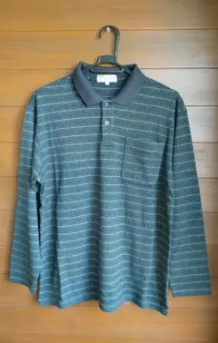 Tootal of England グレー ストライプ 長袖ポロシャツ