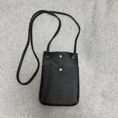 ブラック レザー風 巾着型 スマホショルダーバッグ