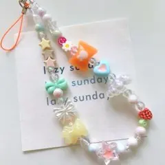 ハンドメイド໒꒱⋆ポップ マルチカラー キャンディ ビーズ ストラップ チャーム
