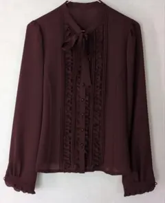 フリルリボン付きバーガンディシャツ 9サイズ