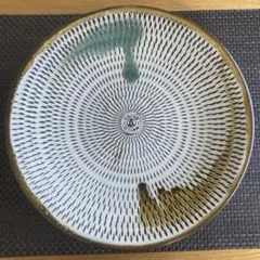 26cm 大皿 ワンプレート 色染流し 飛び鉋デザイン ターコイズ 波佐見焼