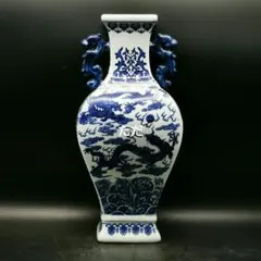 民国時代 青花　染付海水魚蟹紋 蟠螭花瓶　魚蟹図(B-124) 民国時代 青花 染付海水魚蟹紋 蟠螭花瓶 魚蟹図(B-124) - メルカリ