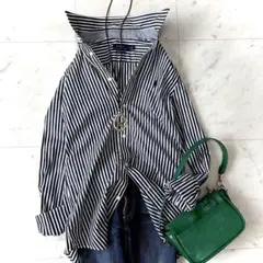 美品 ポロラルフローレン ストライプシャツ ブラック スリムストレッチ 0
