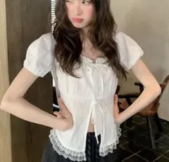 SHEIN レースリボン付き半袖トップス Mのサムネイル