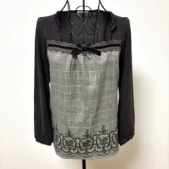axes femme フェアリーグランジ チェック レース リボン トップス