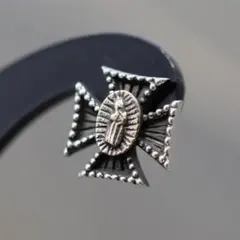 シルバー925 ミルグレイン アイアンクロス 聖母マリア ピアス