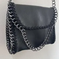 ステラマッカートニー風ショルダーバッグ 黒 編み込みデザイン