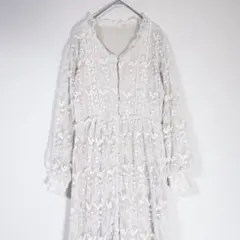 マジェスティックレゴン 総レース ロングワンピース M ホワイト 結婚式 高見え