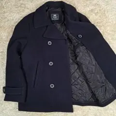 美品　Beams Pコート　ダブル　裏地キルティング　ネイビー　ウール　アウター