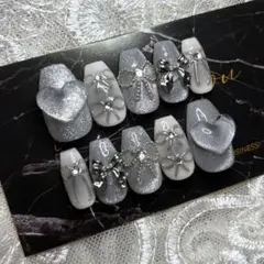 【No.412】現品販売 ネイルチップ シルバー リボン ハート マグネット